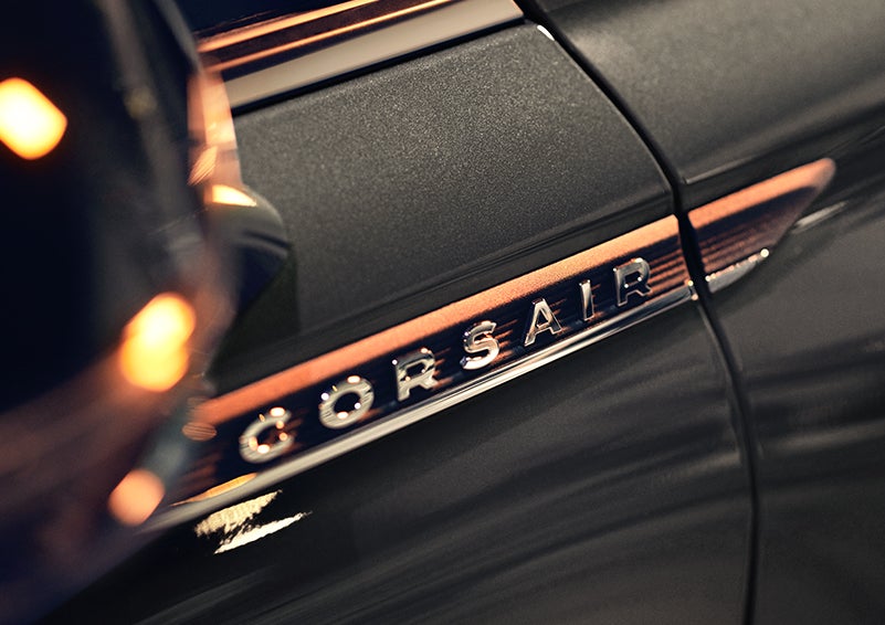The stylish chrome badge reading “CORSAIR” is shown on the exterior of the vehicle. | Evergreen Lincoln in Issaquah WA
